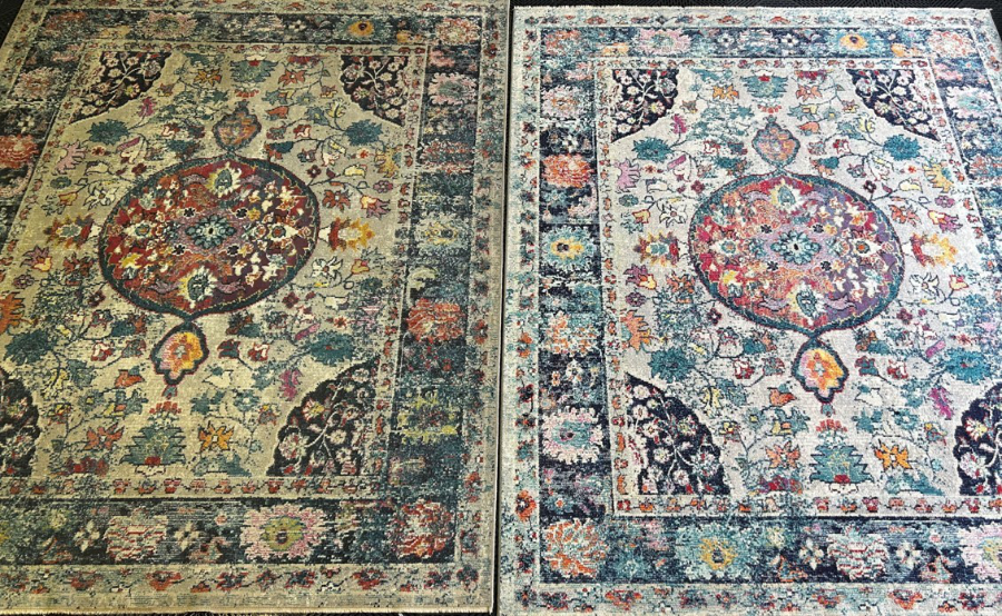 Large Persian rug before and after professional rug cleaning